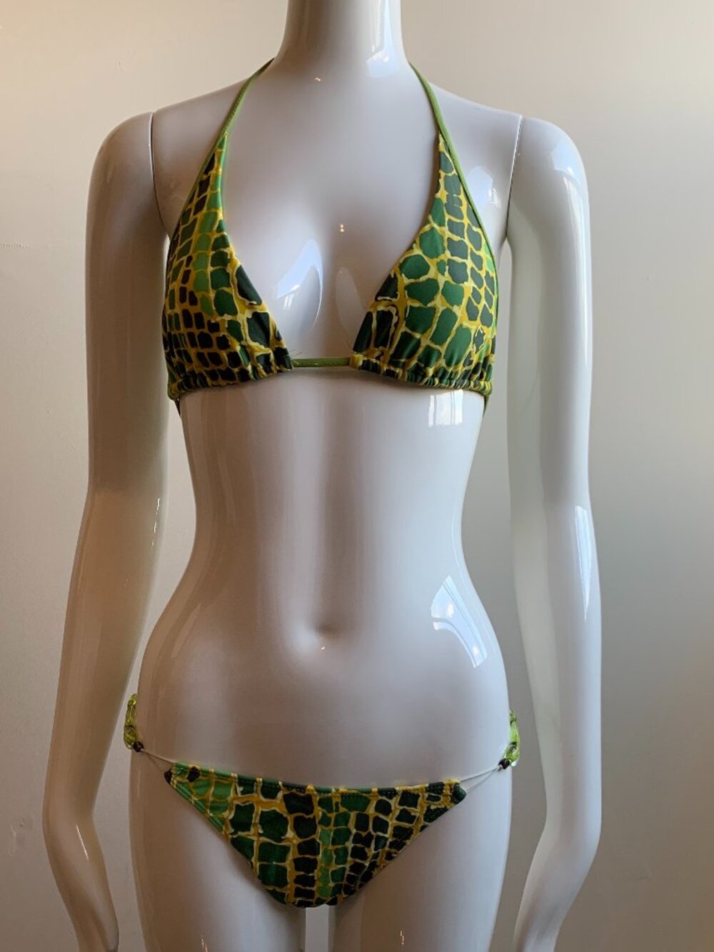 Sauvage california green crocodile print triangle top bikini